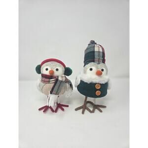 Winter/Christmas Plaid Hat and Red/Green Ear Muffs Felt Birds Set of 2